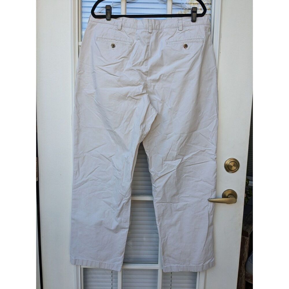 L.L Bean Natural Fit Khaki  Chino Pants Flat Front Cream, Size 38x32 - Picture 2 of 4